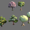 Colorful Stylized Trees In Various Shapes With Unique Canopy And Trunk Designs