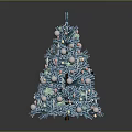 Blue Christmas Tree Decorated With Floral Ornaments And Pearl Beads