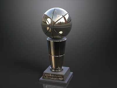 Silver NBA Championship Trophy With Basketball Top And Engraved Base 3d model