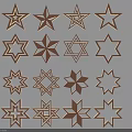 Wooden Star Shaped Wall Decor with Various Intricate Geometric Patterns Arranged in Rows 3d model
