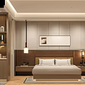 Hotel Guest Room Interior With Wooden Cabinets TV Decorative Paintings And Green Plant