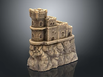 Ancient Architecture Castle Style On Rocky Pedestal With Multi Tiered Structure And Arched Windows 3d model