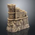 Ancient Architecture Castle Style On Rocky Pedestal With Multi Tiered Structure And Arched Windows