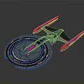 Futuristic Sci-Fi Starship Model With Circular Disc Section Side Wings And Colored Lighting 3d model