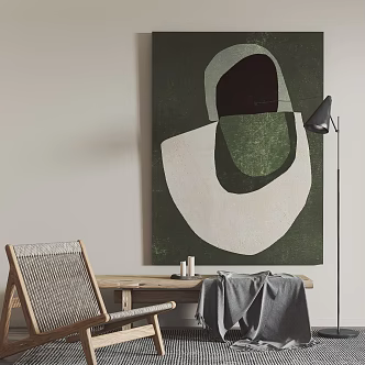 Modern abstract painting bench hanging picture combination 3d model