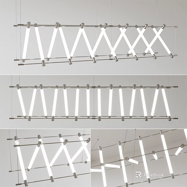 Modern Geometric Chandelier With Linear Metal Frame And White Light For Interior Design 3d model 