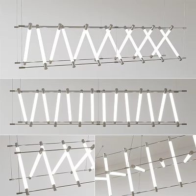 Modern Geometric Chandelier With Linear Metal Frame And White Light For Interior Design 3d model