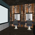 Stylish Hair Salon Interior Design With Wooden Walls Mirrors Pendant Lights And Barber Chairs