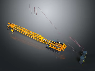 Yellow Heavy Duty Crawler Crane Lifting Steel Bars At Construction Site 3d model