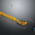 Yellow Heavy Duty Crawler Crane Lifting Steel Bars At Construction Site