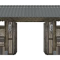 Traditional Japanese Style Entrance Gate With Black Tiled Roof And Wooden Fences On Both Sides
