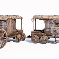 Vintage Wooden Carriages With Canopies And Wooden Wheels On White Background