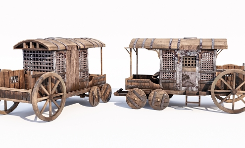 Vintage Carriage Old Wooden Car 3d model