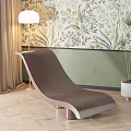 Chaise Lounge with Floral Wallpaper Green Wall Floor Lamp Wooden Floor and Potted Plant