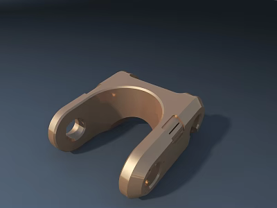 Golden Metal Mechanical Component With Curved Structure And Two Holes Design 3d model