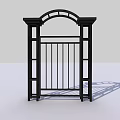Black Iron Gate Featuring Arched Top Vertical Bars And Decorative Pillars Design 3d model