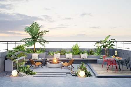 Roof Garden Courtyard Landscape Card Seat Sofa Seat Outdoor Table and Chair Plant Combination 3d model