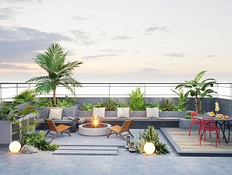 Roof Garden Courtyard Landscape Card Seat Sofa Seat Outdoor Table and Chair Plant Combination 3d model