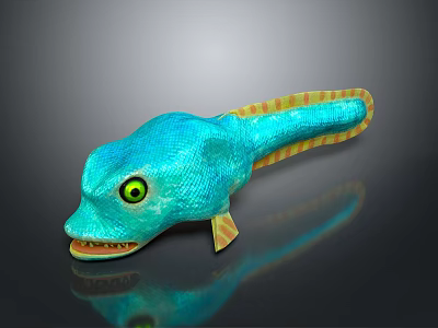 Vibrant Turquoise Aquatic Creature with Scaly Body Large Yellow Eyes and Colorful Fins 3D Rendering 3d model