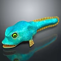 Vibrant Turquoise Aquatic Creature with Scaly Body Large Yellow Eyes and Colorful Fins 3D Rendering