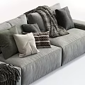 Gray Sectional Sofa Interior Design With Pillows And Throw Blanket 3d model