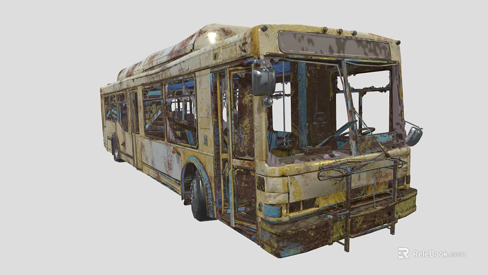 Dilapidated Rusted Old Bus With Faded Paint Broken Windows And Worn Exterior 3d model 