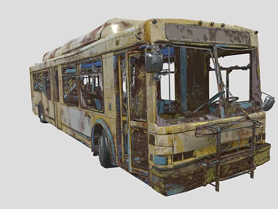 Dilapidated Rusted Old Bus With Faded Paint Broken Windows And Worn Exterior 3d model