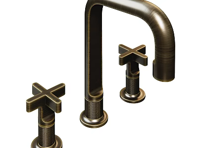 Elegant Brass Faucet With Cross Handles For Modern Kitchen Sink Design 3d model