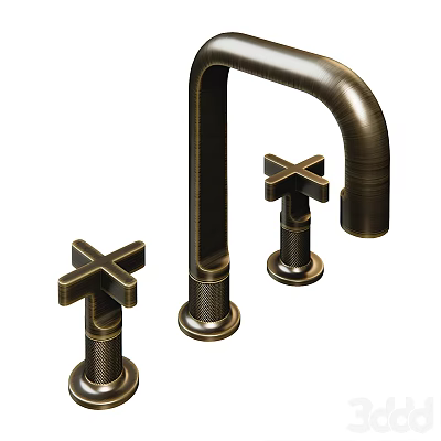Elegant Brass Faucet With Cross Handles For Modern Kitchen Sink Design 3d model
