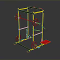 Multi functional Fitness Training Rack with Yellow Black Frame Red Platform and Weight Plates