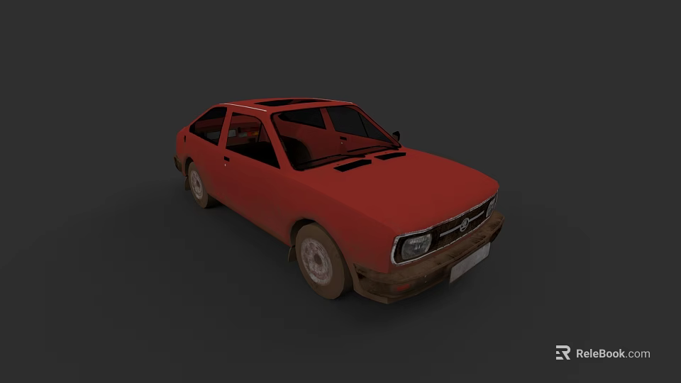 Red Vintage Sedan Car With Muddy Wheels And Classic Body Design 3d model 