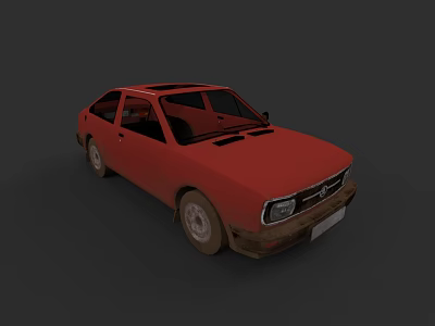 Red Vintage Sedan Car With Muddy Wheels And Classic Body Design 3d model