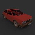 Red Vintage Sedan Car With Muddy Wheels And Classic Body Design