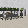 Modern Table and Chair Set With Green Plants Metal Frame And Marble Accents