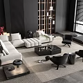 Modern Living Room Interior With Sofa And Coffee Table Set Accent Chairs And Area Rug