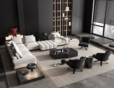 Modern Living Room Interior With Sofa And Coffee Table Set Accent Chairs And Area Rug 3d model