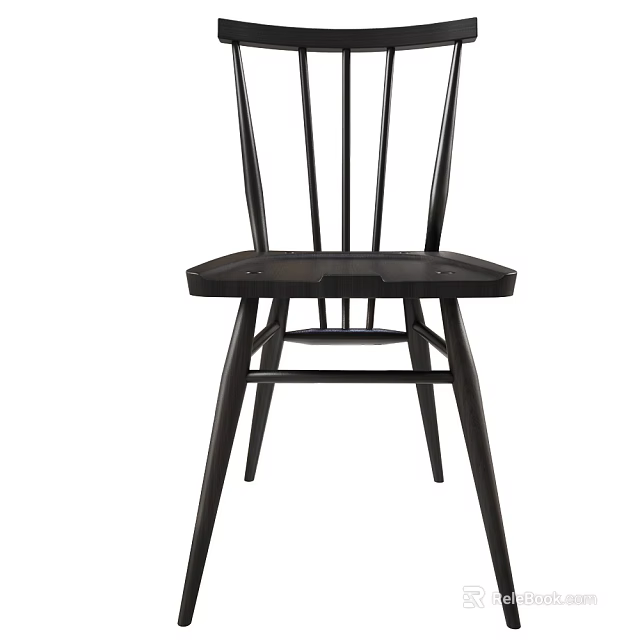 Black Modern Minimalist Leisure Chair With Slender Backrest Slats And Solid Wood Frame 3d model 