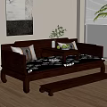 Traditional Chinese Luohan Bed With Carved Wooden Frame Cushions And Small Tea Table In Interior