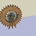 Decorative Wooden Waterwheel Garden Ornament With Gear And Stand Structure