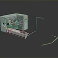Miniature Modular Kitchen Unit Model With Blue Countertop White Cabinet And Green Pipes
