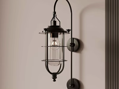 Vintage Industrial Wall Mounted Lamp With Black Metal Frame And Glass Shade 3d model