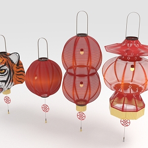 Red Lantern Tiger Head Lantern New Year Items 3d model