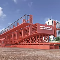 Precast Bridge Components With Red Structure At Construction Site And Stacked Materials 3d model