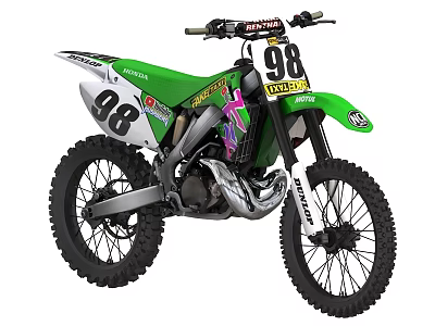 Green Off Road Motorcycle Featuring 98 Number Renthal Maxxis Racing Graphics 3d model