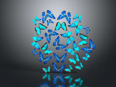 Blue Butterflies Forming Circular Pattern With Vibrant Blue Wings And Reflection 3d model