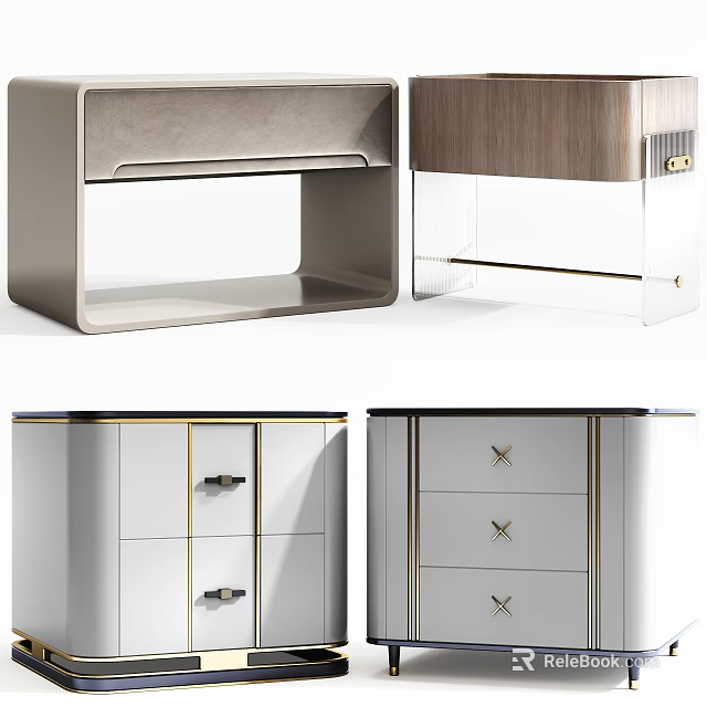 Modern Bedside Tables With Drawers And Gold Accent Handles In White Design 3d model 