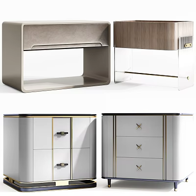 Modern Bedside Tables With Drawers And Gold Accent Handles In White Design 3d model