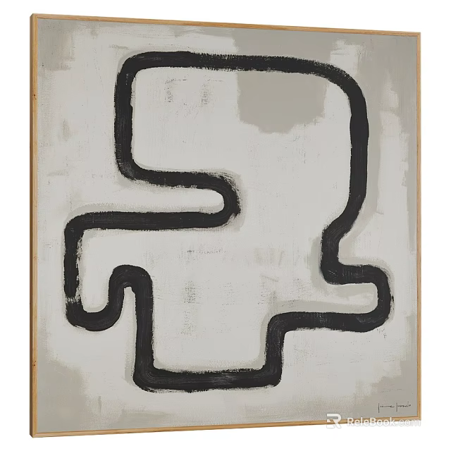 Square Rug With Abstract Black Line Pattern 3d model 