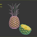 Fresh Ripe Pineapple With Green Leafy Top Whole And Half Cut Juicy Flesh