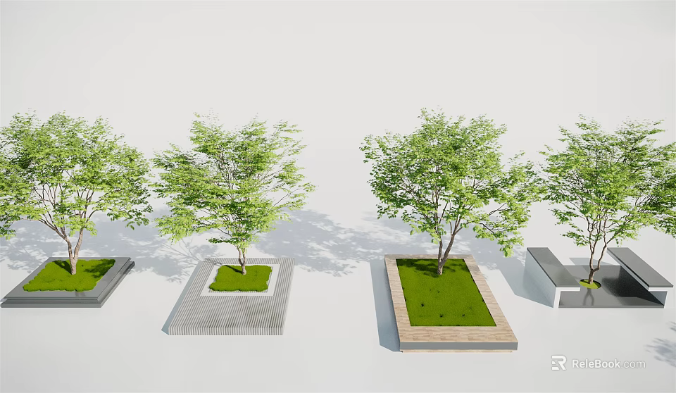 Tree Planters Outdoor Design With Trees Green Grass And Different Materials 3d model